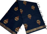Navy blue handwoven cotton sari - MIRASILKS Navy blue handwoven cotton sari
